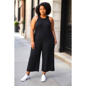(I-265)AnyBody Black Knit Jersey Jumpsuit Support System Wide Leg M QVC New